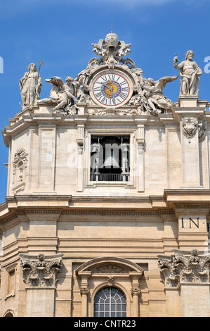 Ornate Clock Bell Tower St. Peter's Square and St. Peter's Basilica Rome Italy Europe Stock Photo