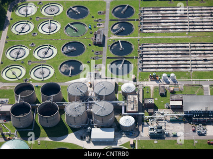 Aerial view of sewage treatment plant Stock Photo