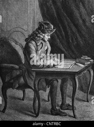 Voltaire, 1694 - 1778, actually Francois Marie Arouet, writer of the French and the European Enlightenment, historical woodcut, Stock Photo