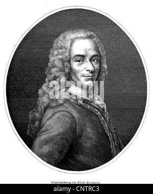 Voltaire, actually Francois Marie Arouet, 1694-1778, author of French and European Enlightenment, historical engraving, circa 18 Stock Photo
