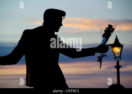 Statue of Musician Billy Fury at the Albert Dock, Liverpool, Merseyside, UK. Taken at Sunset. Stock Photo