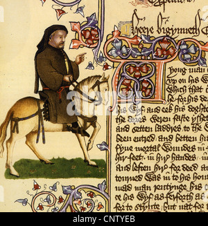 GEOFFREY CHAUCER (c 1343 - 1400) English poet as shown on the Ellesmere manuscript Stock Photo