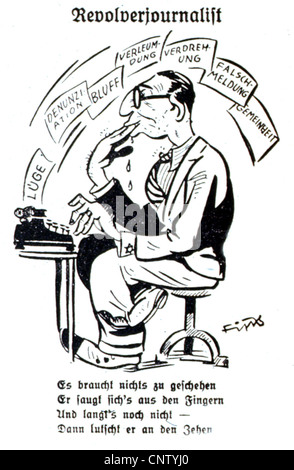 National Socialism / Nazism, anti-Semitic propaganda, caricature on the Jewish press by Fips, 'Revolverjournalist' (Hatchet Journalist), from 'Der Stuermer', 1940, Additional-Rights-Clearences-Not Available Stock Photo