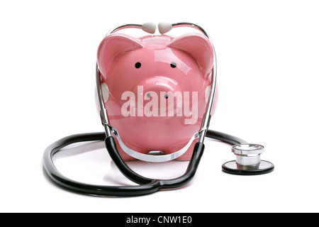 Piggy bank with stethoscope Stock Photo