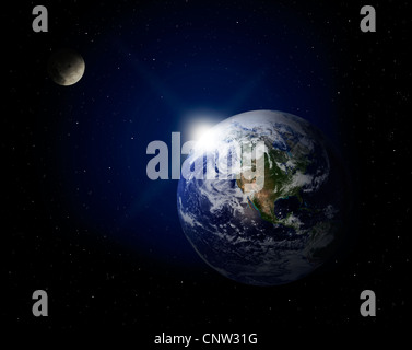 Illustration of Earth from Space with Moon Stock Photo