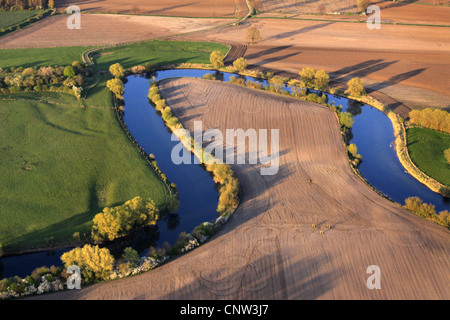 sinuosity of Lippe river in cultural landscape in evening light, Germany, North Rhine-Westphalia, Ruhr Area, Waltrop Stock Photo