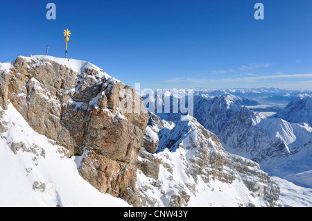 Zugspitze, cross on summit in winter, Germany, Bavaria Stock Photo