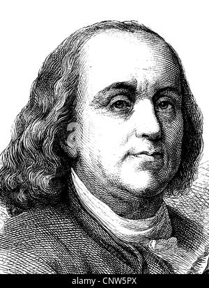 Benjamin Franklin, 1706 - 1790, a North American printer, publisher, writer, scientist, inventor and statesman, historical engra Stock Photo