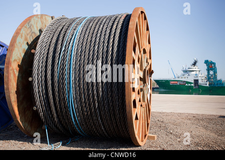 New cable hawsers stored Montrose Quayside UK Stock Photo