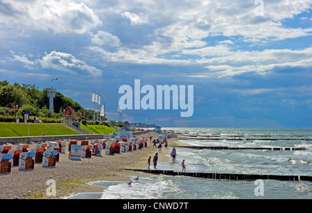 roofed wicker beach chairs on the beach, Germany, Mecklenburg-Western Pomerania, Kuehlungsborn Stock Photo