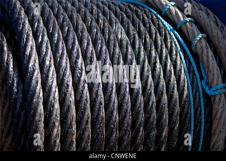 New cable hawsers round drums stored Montrose Quayside UK Stock Photo