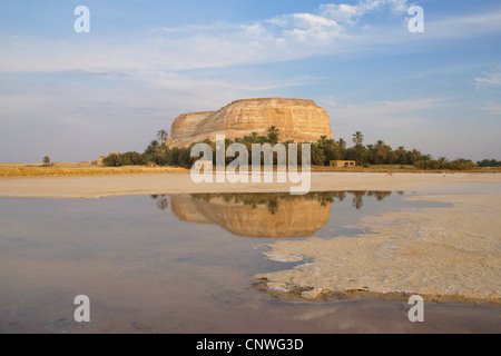 salt lake in front of mesa, Egypt, Oase Siwa Stock Photo