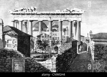 geography / travel, Greece, Athens, Acropolis, Parthenon with mosque, copper engraving after drawing by Stewarts, circa 1751, Artist's Copyright has not to be cleared Stock Photo