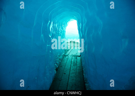 ice tunnel at the Rh�ne Glacier, Switzerland, Valais Stock Photo