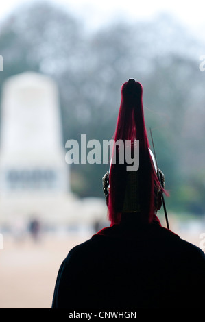 Queen's Guard, Household Calvalry Silhouette and Guards Memorial Stock Photo