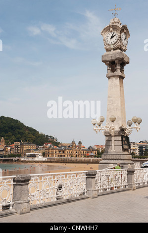 Ornate Clock on the Promenade San Sebastien Spain Stock Photo