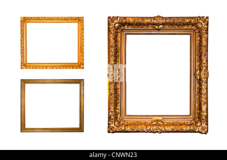 Old ornate golden frames isolated on a white background Stock Photo