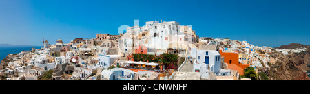 A panoramic image of the village of Oia on the greek island of Santorini. Stock Photo