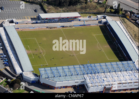 Aerial view of football match played at AFC Telford United stadium uk Stock Photo