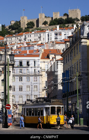 The Castle of São Jorge seen from Praça da Figueira Square, Lisbon, Portugal Stock Photo