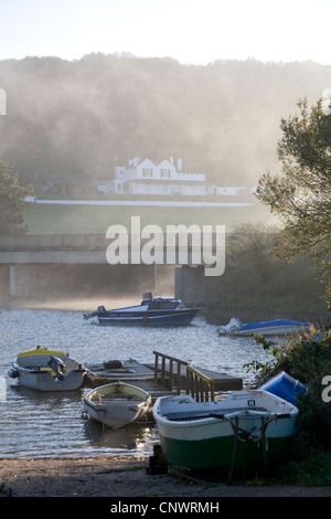 Axe Valley Estuary early morning mist Stock Photo