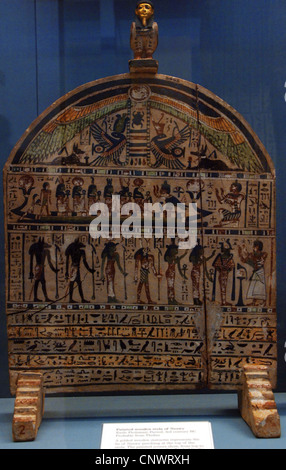 Painted wooden stela of Neswy with his Ba at the top. Early Ptolemaic Period. 3rd century BC. Probably from Thebes. Stock Photo