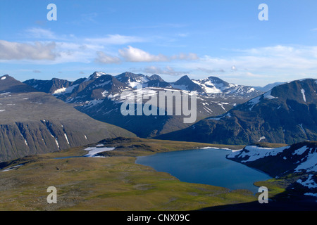 mountain lake with glacier, Sweden, Lapland, Sarek National Park Stock Photo