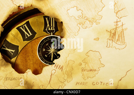 History Clock Compass Oldest Water Clock Illustration Stock Photo - Alamy