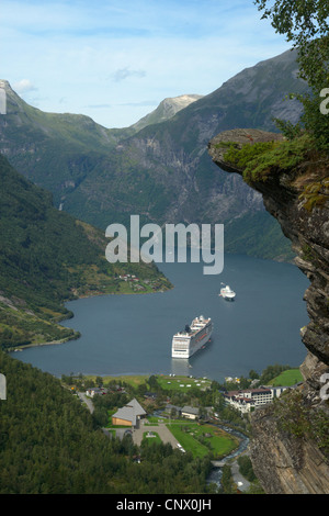 cruise ship in Geiranger fjord, view from Flydalsjuvet, Norway, Geiranger Stock Photo