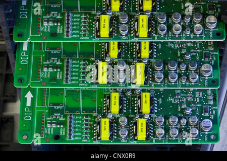 Populated PCB'S used in the assembly of PBX telephone exchange systems. Stock Photo