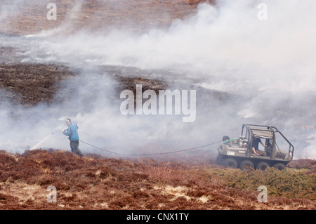Controlled burning of heather moorland in Glen Gairn (Ballater) - part of land management for Red Grouse shooting Stock Photo