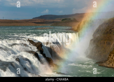 waterfall Gullfoss, at Hvita river with rainbow, Iceland Stock Photo