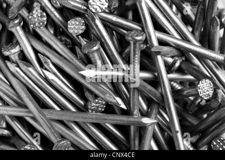 Heap of steel nails close up Stock Photo