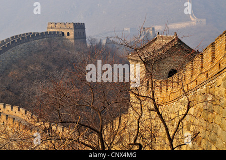 The Great Wall of China with several watchtowers visible, at Mutianyu around 85kms from Beijing, China. Stock Photo