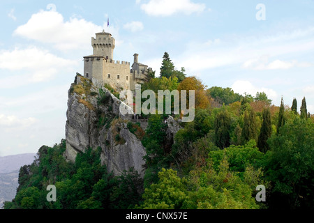 view to La Cesta, or the second tower, located on the highest of Monte Titano's summits, San Marino, San Marino Stock Photo