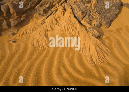 structures in the sand after a rain shower in the stone desert Tassili Maridet, Libya, Sahara Stock Photo