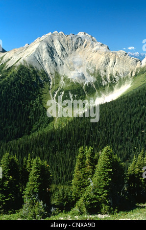 Scenic hike along the Kindersley Sinclair Pass. Bald face mountain peak with rock scree slopes Stock Photo