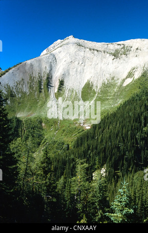 Scenic hike along the Kindersley Sinclair Pass. Bald face mountain peak with rock scree slopes Stock Photo