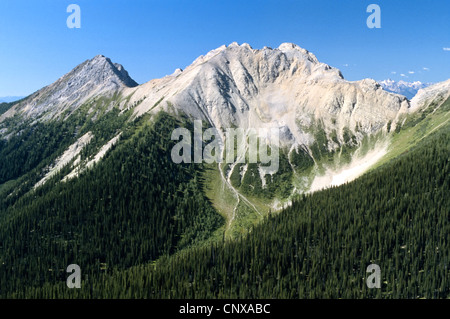 Scenic hike along the Kindersley Sinclair Pass. Bald face mountain peak with rock scree slopes Stock Photo