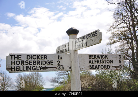 Wooden direction sign, Upper Dicker, Arlington, East Sussex, England, United Kingdom Stock Photo