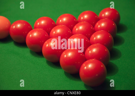 Racked snooker balls on a pool table Stock Photo