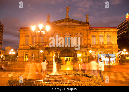 the national theater Teatro Nacional in the capital San Jose at night, Costa Rica, Central America Stock Photo