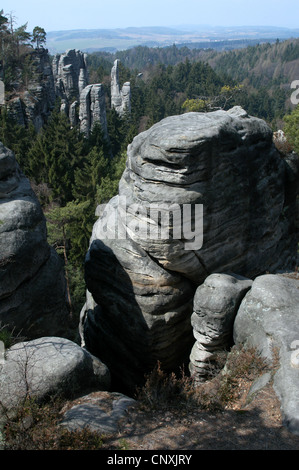 Prachov Rocks at the protected landscape area the Bohemian Paradise in Central Bohemia, Czech Republic. Stock Photo