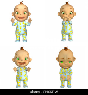 Illustration of a pack of four (4) cartoon babies with different poses and expressions isolated on a white background - 2of2 Stock Photo