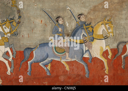 Ramayana. Wall painting with the scenes of the Hindu epic in the Royal Palace in Phnom Penh, Cambodia. Stock Photo