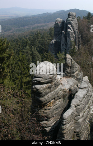 Prachov Rocks at the protected landscape area the Bohemian Paradise in Central Bohemia, Czech Republic. Stock Photo