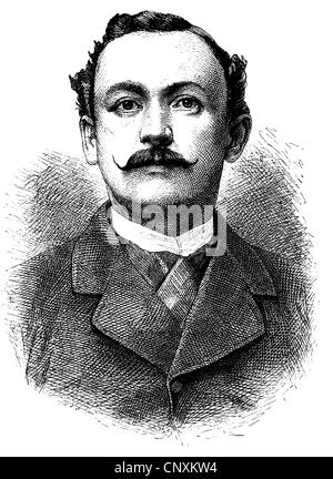 Hermann von Wissmann, 1853 - 1905, a German explorer of Africa, historical engraving, 1883 Stock Photo