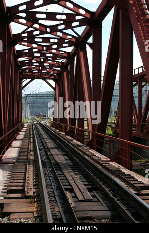 Railroad bridge over the Slyudyanka River on the Trans-Siberian Railway near Lake Baikal, Russia. Stock Photo