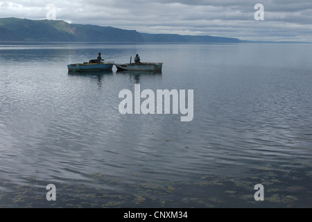 Fisherman boats on Lake Baikal, Siberia, Russia. Stock Photo