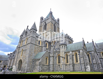 St. Patrick's Cathedral and green grass in Dublin, Ireland Stock Photo